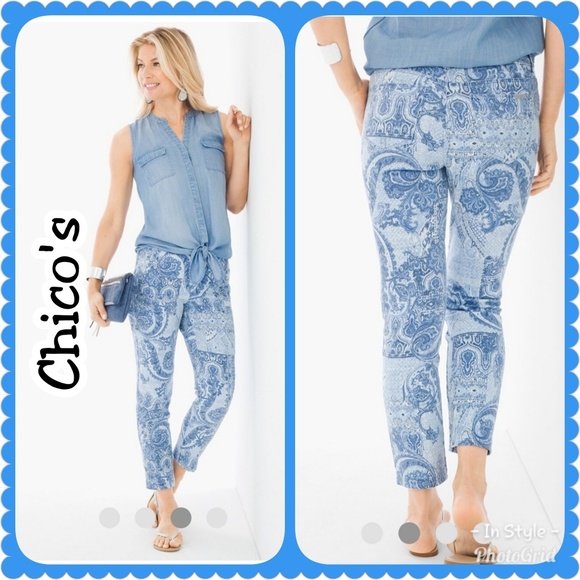 Chico's Denim - Chico's Paisely Patchwork Girlfriend Ankle Jeans